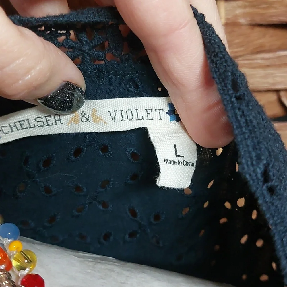 Chelsea & Violet Navy Blue Eyelet Dress Large - Picture 9 of 10